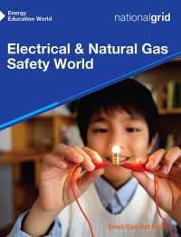 Electrical & Natural Gas Safety World book cover young Asian boy creating circuit to light small light bulb