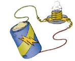 Illustration of a battery wired to a mini light bulb