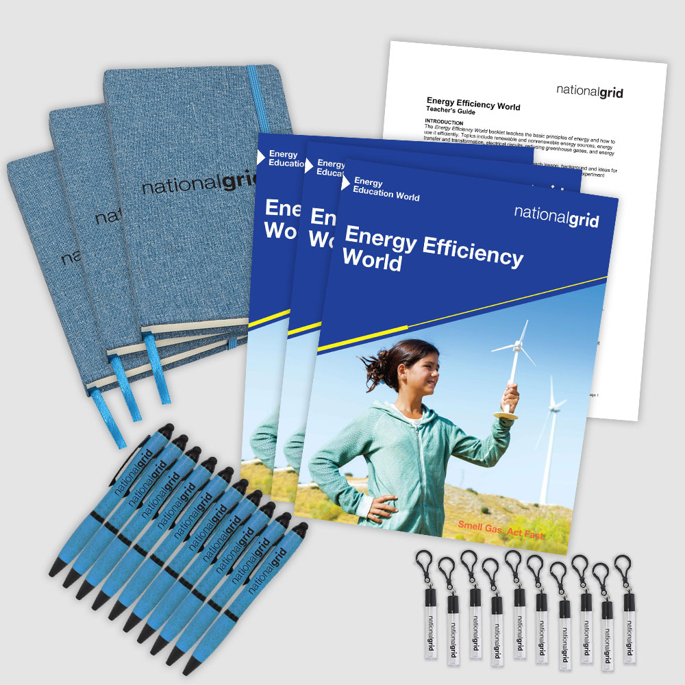 Sustainability Energy Efficiency World Kit includes journals, pens, straws, teaching guide and booklets